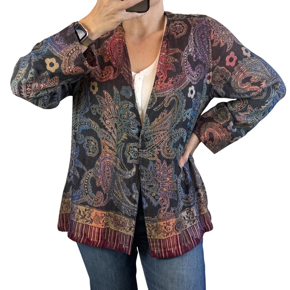 Soft Surroundings Paloma Pashmina Paisley Jacket Size M Boho Western Multicolor